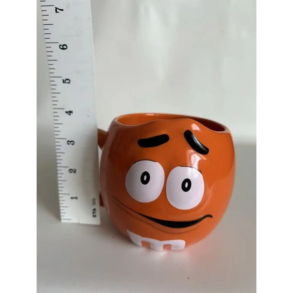 M&Ms World Orange Mug Worried Face Crispy Character 2018 Ceramic Coffee Tea Cup